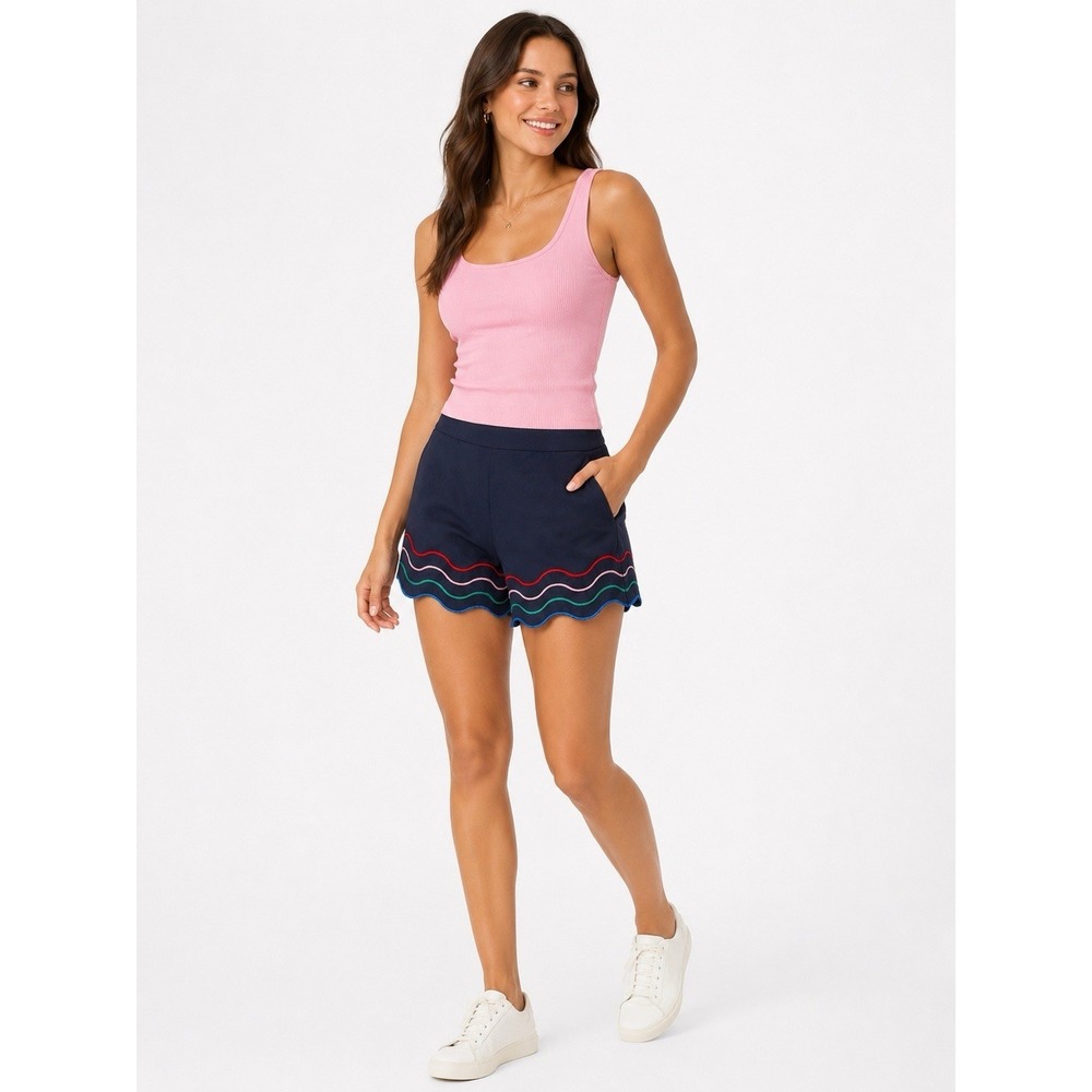 NWT Sugar + Lips Navy Scalloped Embroidered Shorts | Coastal Prep Resort Size L